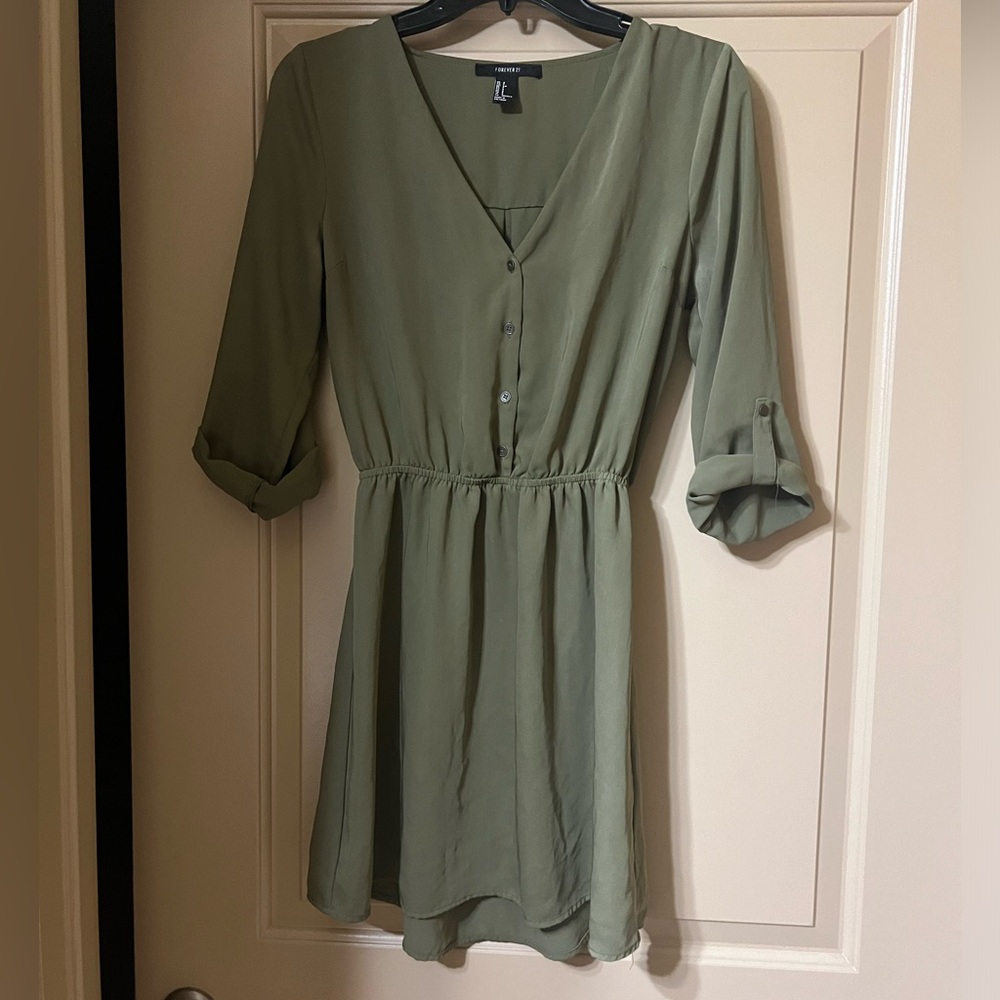 Forever 21 Olive Green V-Neck Midi Dress